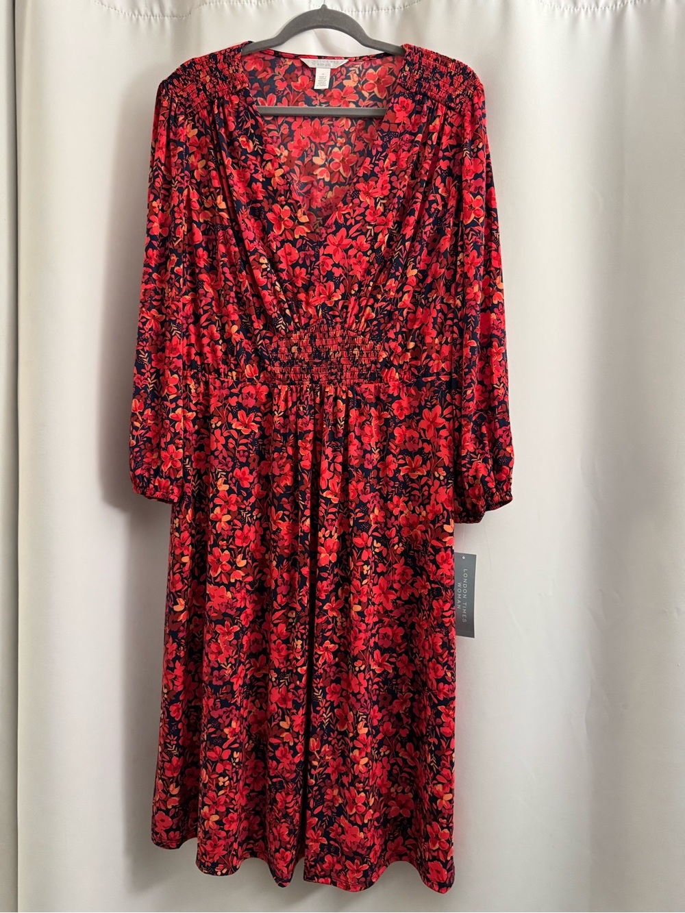 London Times Red Floral V-Neck Midi Dress